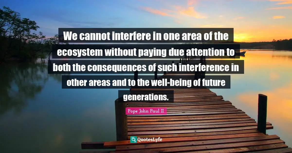 Ecosystems Quotes: "We cannot interfere in one area of the ecosystem without paying due attention to both the consequences of such interference in other areas and to the well-being of future generations."