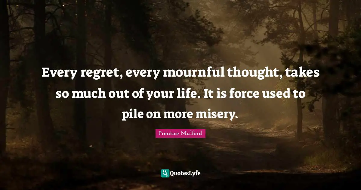 Every regret, every mournful thought, takes so much out of your life. It is force used to pile on more misery.