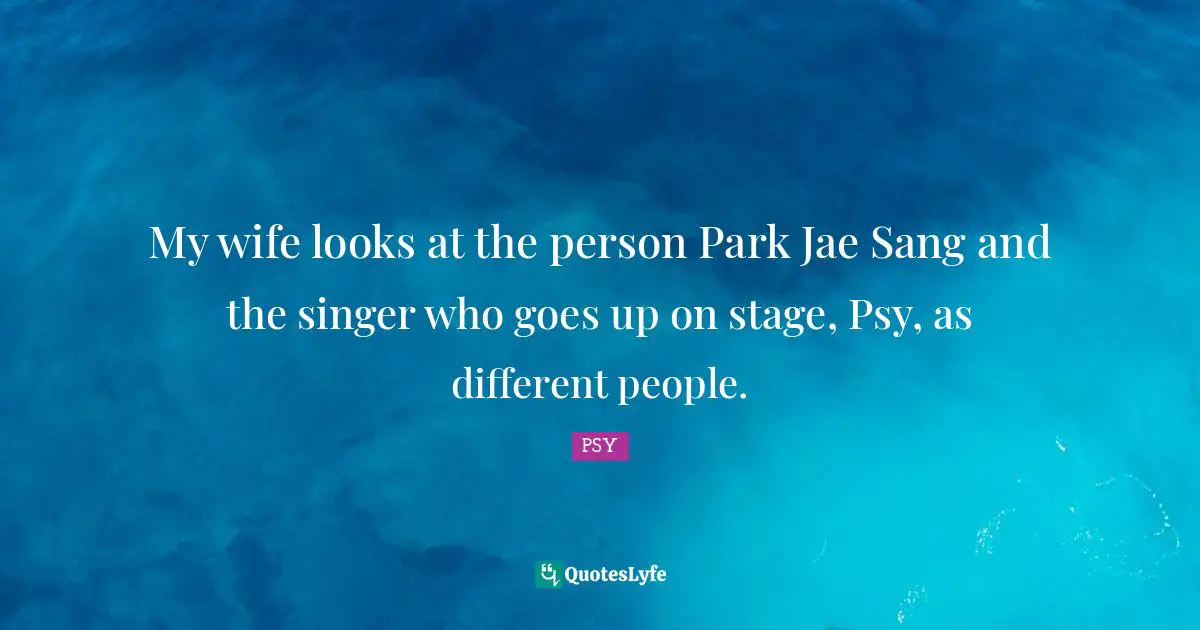 My wife looks at the person Park Jae Sang and the singer who goes up on stage, Psy, as different people.
