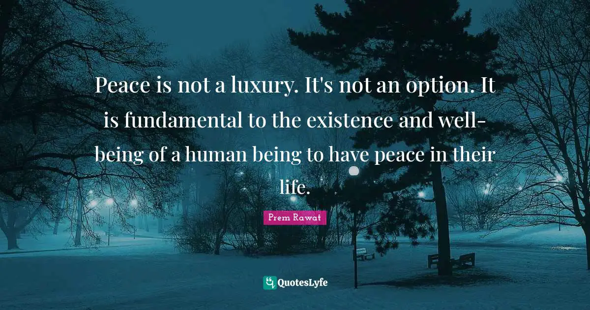 Existence Quotes: "Peace is not a luxury. It's not an option. It is fundamental to the existence and well-being of a human being to have peace in their life."