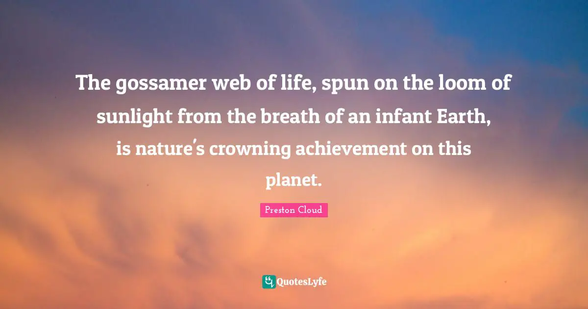 Web Of Life Quotes: "The gossamer web of life, spun on the loom of sunlight from the breath of an infant Earth, is nature's crowning achievement on this planet."
