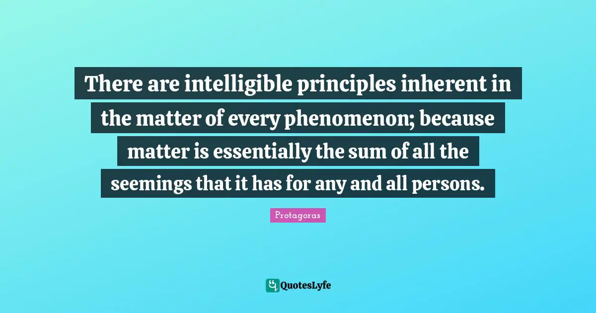 There are intelligible principles inherent in the matter of every phenomenon; because matter is essentially the sum of all the seemings that it has for any and all persons.