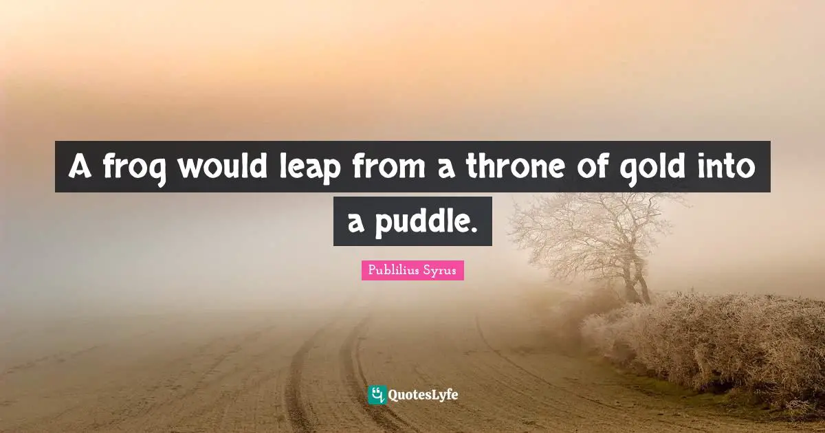 A frog would leap from a throne of gold into a puddle.