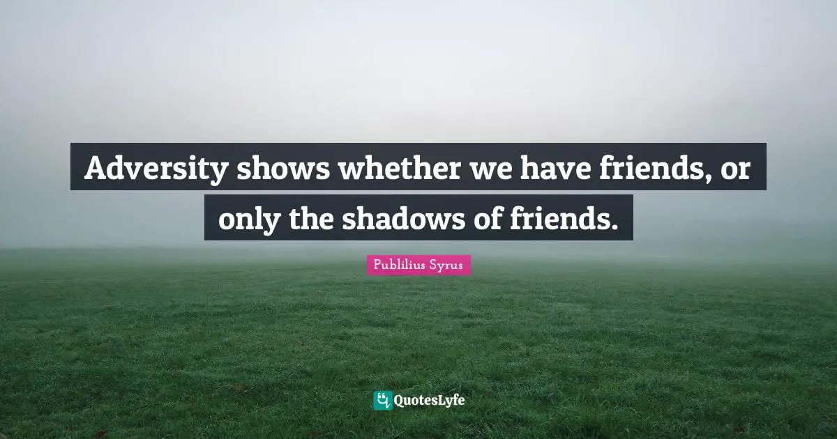 Adversity shows whether we have friends, or only the shadows of friends.