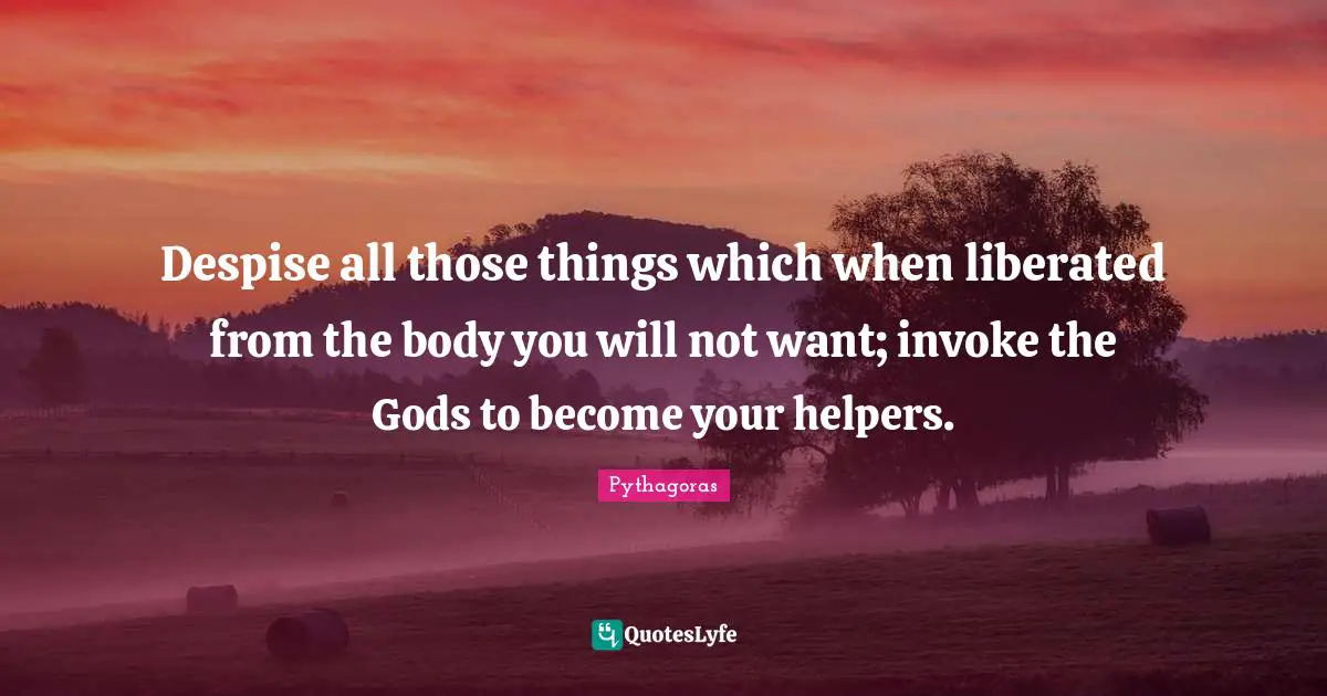 Helpers Quotes: "Despise all those things which when liberated from the body you will not want; invoke the Gods to become your helpers."