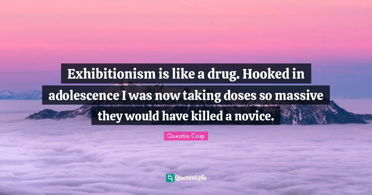Hooked Quotes: "Exhibitionism is like a drug. Hooked in adolescence I was now taking doses so massive they would have killed a novice."