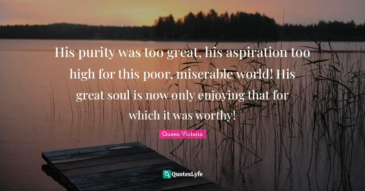 His purity was too great, his aspiration too high for this poor, miserable world! His great soul is now only enjoying that for which it was worthy!