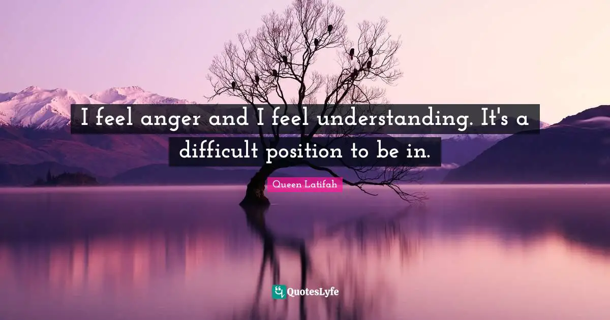 Queen Latifah Quotes: "I feel anger and I feel understanding. It's a difficult position to be in."