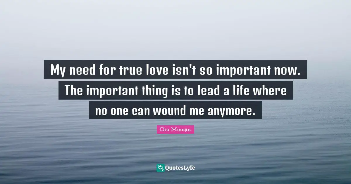 My need for true love isn't so important now. The important thing is to lead a life where no one can wound me anymore.