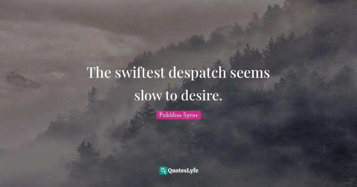 The swiftest despatch seems slow to desire.