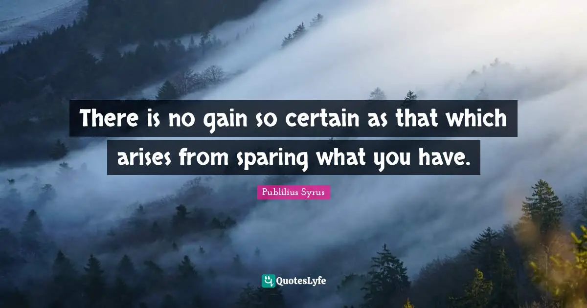 There is no gain so certain as that which arises from sparing what you have.