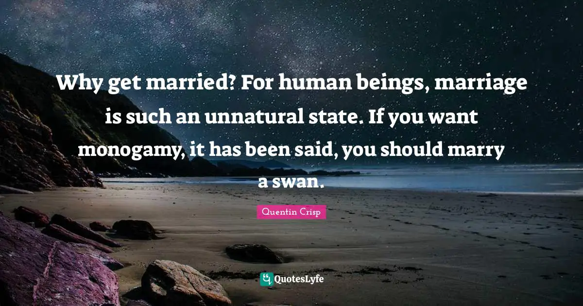 Monogamy Quotes: "Why get married? For human beings, marriage is such an unnatural state. If you want monogamy, it has been said, you should marry a swan."