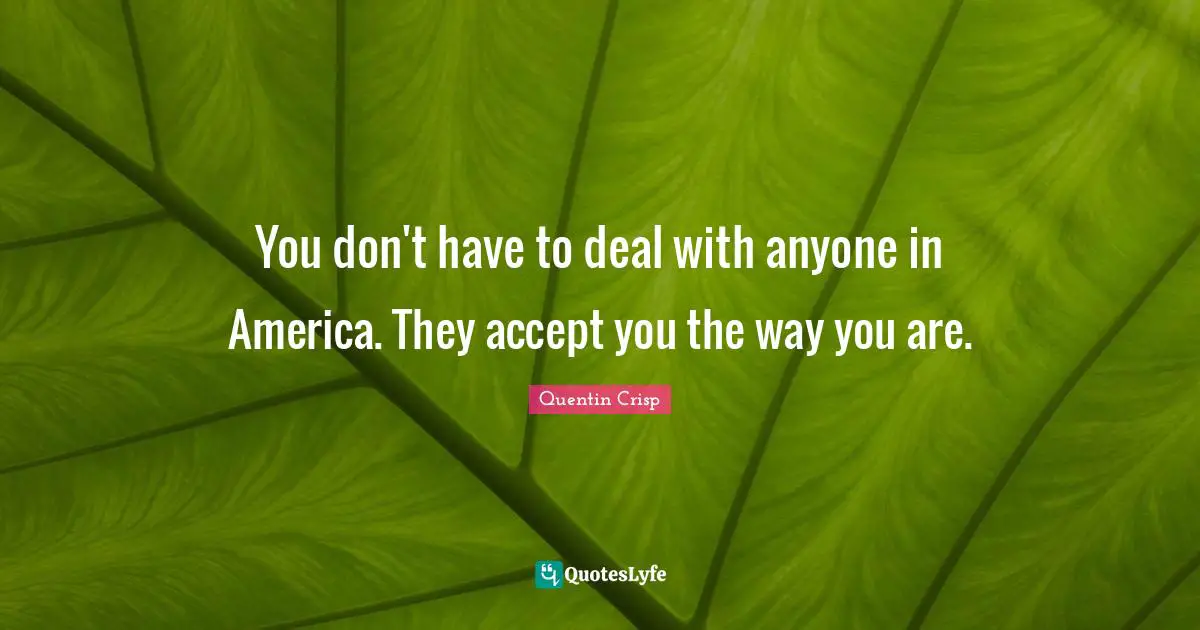 You don't have to deal with anyone in America. They accept you the way you are.