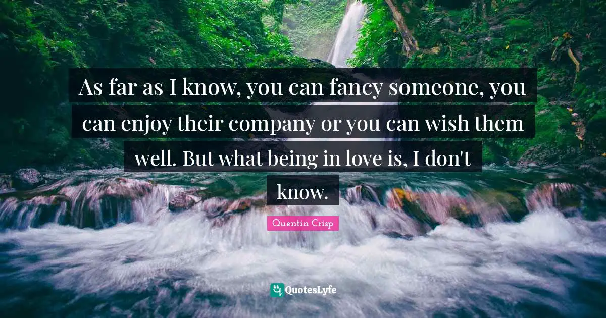 As far as I know, you can fancy someone, you can enjoy their company or you can wish them well. But what being in love is, I don't know.