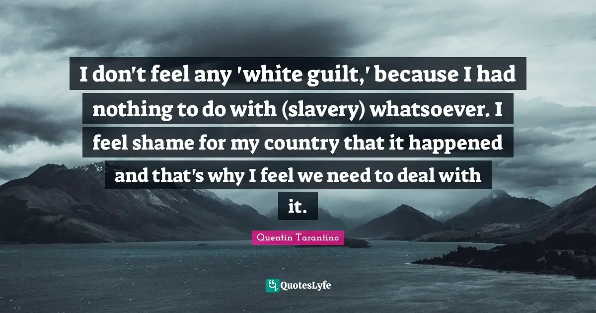 I don't feel any 'white guilt,' because I had nothing to do with (slavery) whatsoever. I feel shame for my country that it happened and that's why I feel we need to deal with it.