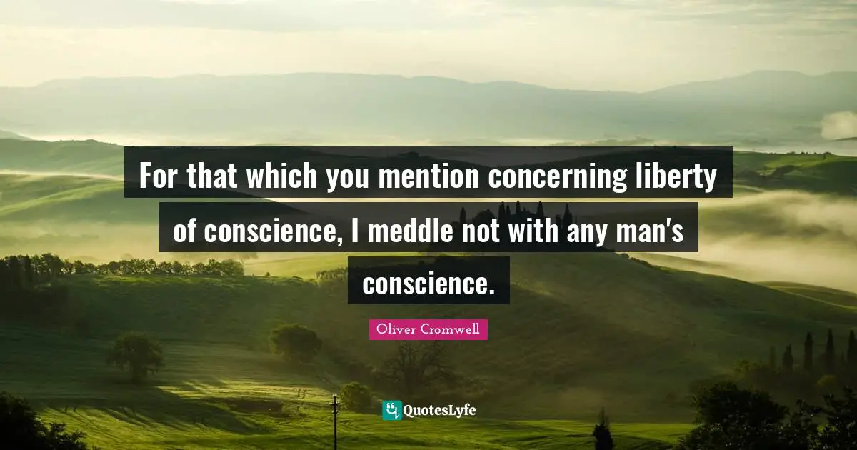 For that which you mention concerning liberty of conscience, I meddle not with any man's conscience.