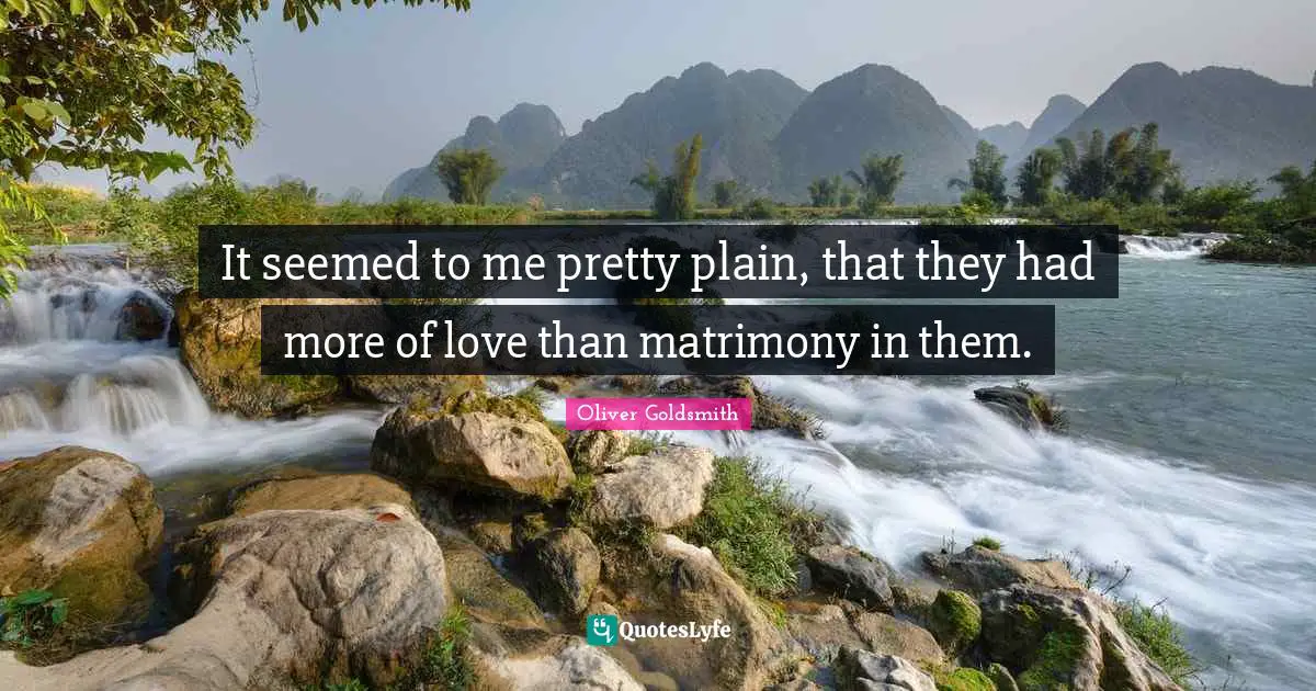 It seemed to me pretty plain, that they had more of love than matrimony in them.