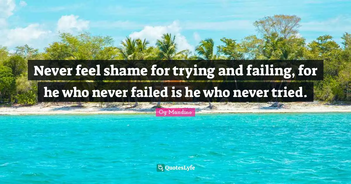Never feel shame for trying and failing, for he who never failed is he who never tried.