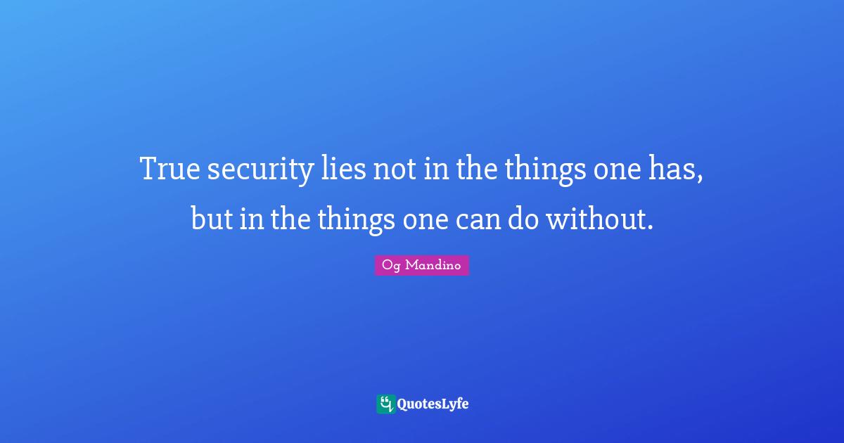 True security lies not in the things one has, but in the things one can do without.