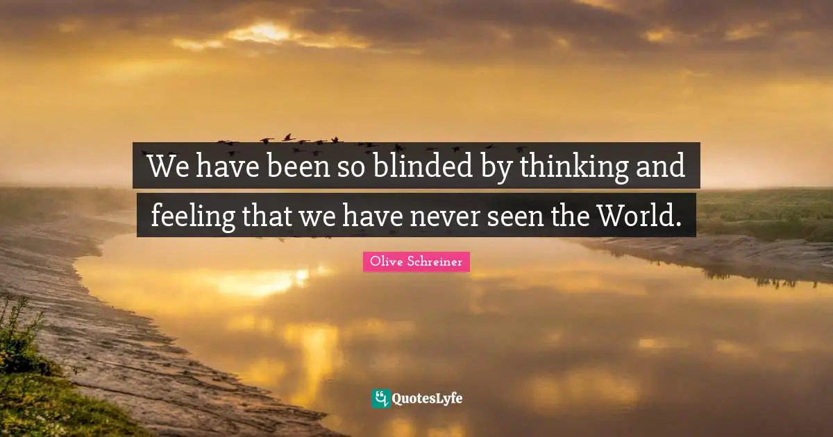 We have been so blinded by thinking and feeling that we have never seen the World.