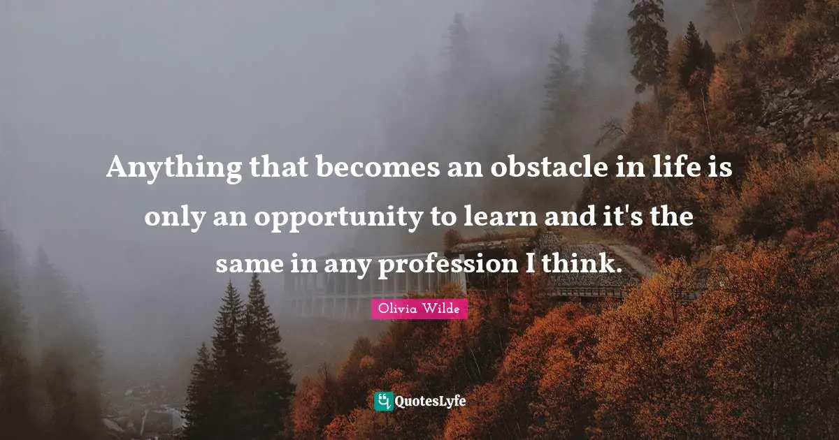 Anything that becomes an obstacle in life is only an opportunity to learn and it's the same in any profession I think.
