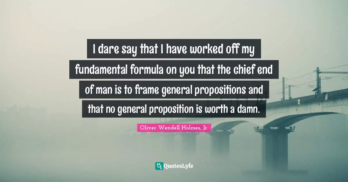 I dare say that I have worked off my fundamental formula on you that the chief end of man is to frame general propositions and that no general proposition is worth a damn.