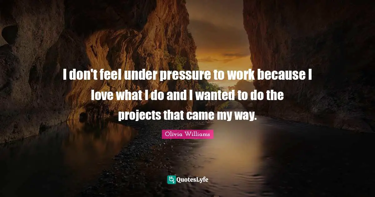 I don't feel under pressure to work because I love what I do and I wanted to do the projects that came my way.