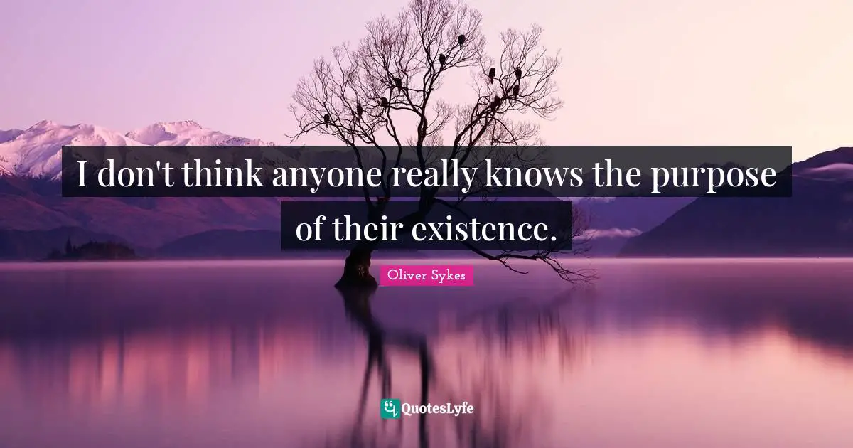 Existence Quotes: "I don't think anyone really knows the purpose of their existence."