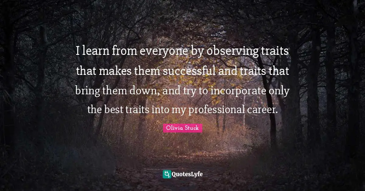I learn from everyone by observing traits that makes them successful and traits that bring them down, and try to incorporate only the best traits into my professional career.