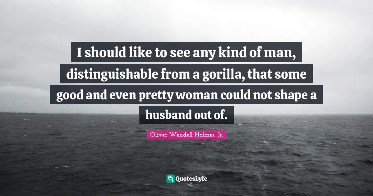 I should like to see any kind of man, distinguishable from a gorilla, that some good and even pretty woman could not shape a husband out of.