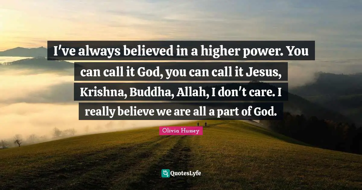 I've always believed in a higher power. You can call it God, you can call it Jesus, Krishna, Buddha, Allah, I don't care. I really believe we are all a part of God.
