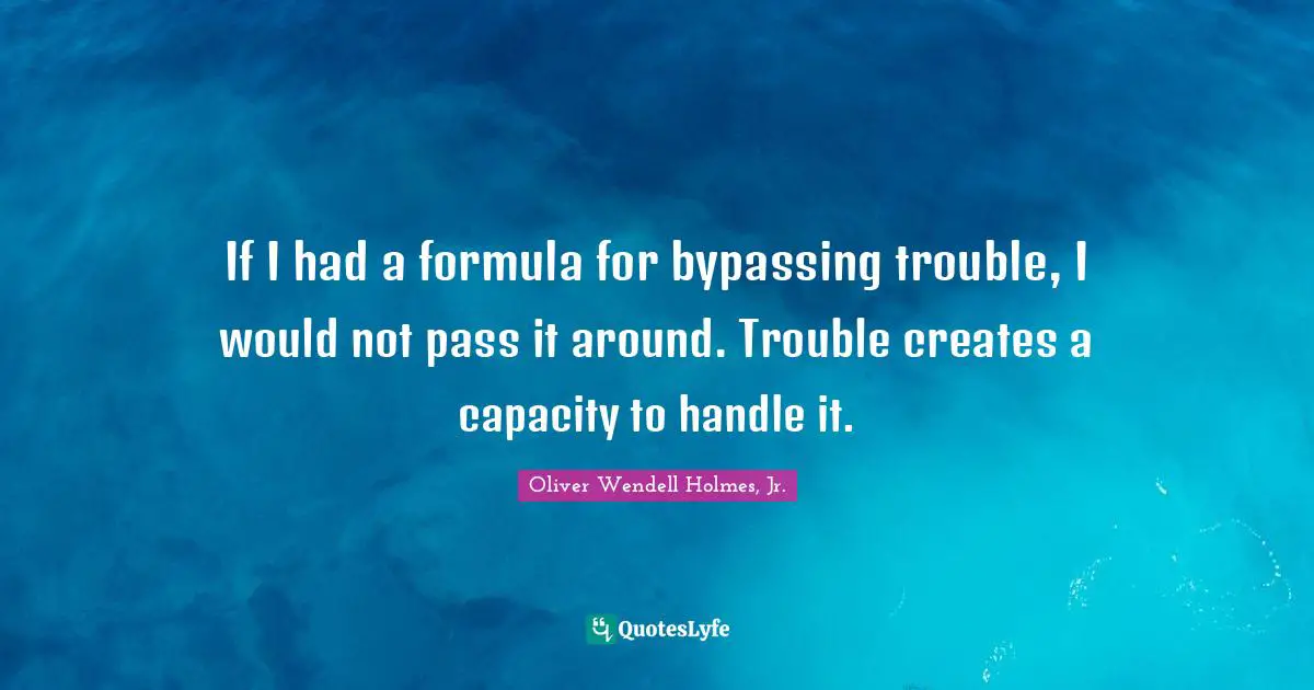 If I had a formula for bypassing trouble, I would not pass it around. Trouble creates a capacity to handle it.