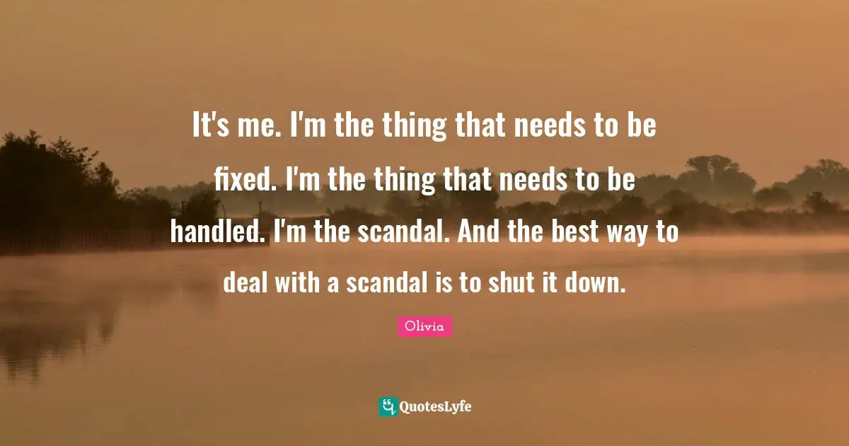 It's me. I'm the thing that needs to be fixed. I'm the thing that needs to be handled. I'm the scandal. And the best way to deal with a scandal is to shut it down.