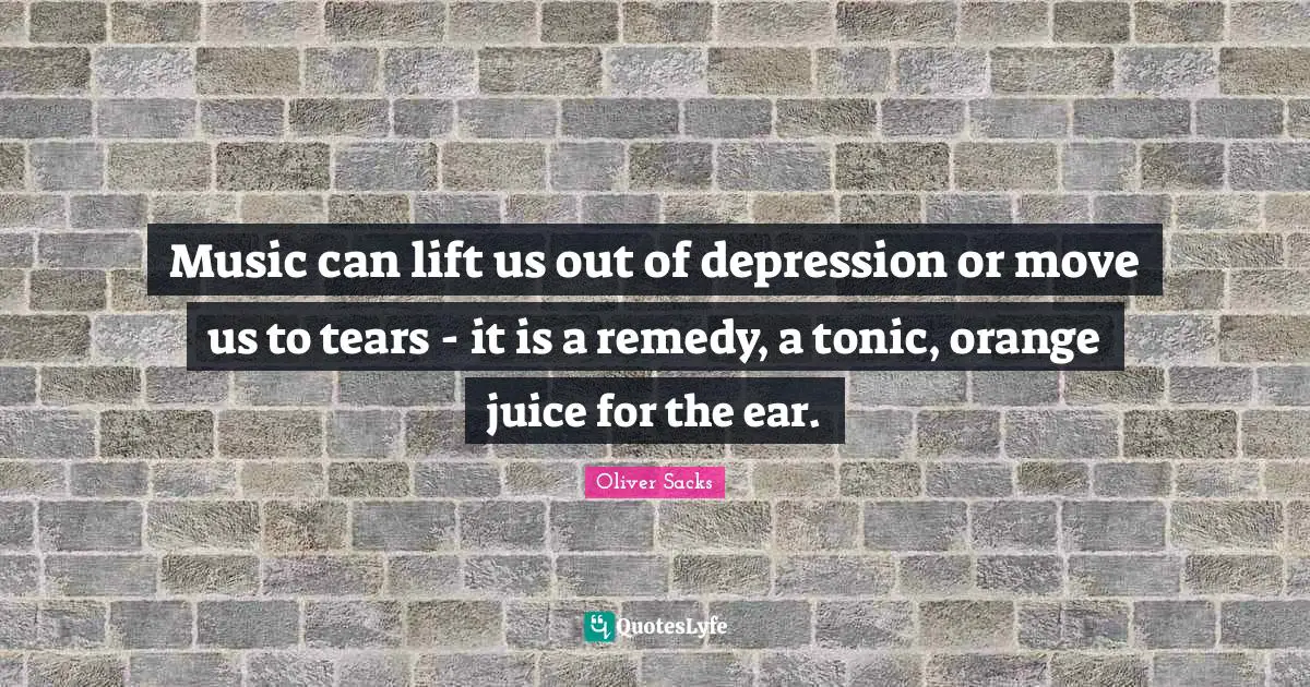 Music can lift us out of depression or move us to tears - it is a remedy, a tonic, orange juice for the ear.