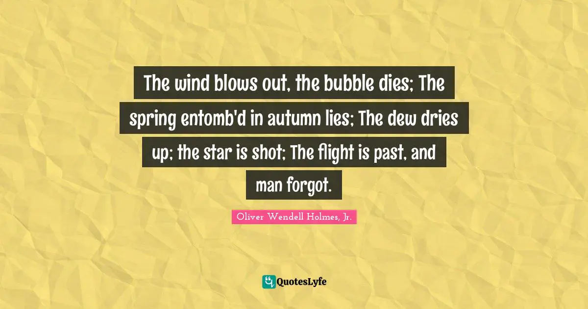 The wind blows out, the bubble dies; The spring entomb'd in autumn lies; The dew dries up; the star is shot; The flight is past, and man forgot.