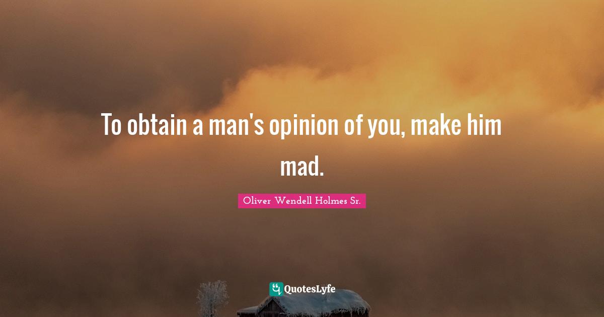 Oliver Wendell Holmes Sr. Quotes: "To obtain a man's opinion of you, make him mad."