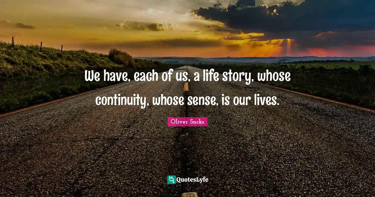 We have, each of us, a life story, whose continuity, whose sense, is our lives.