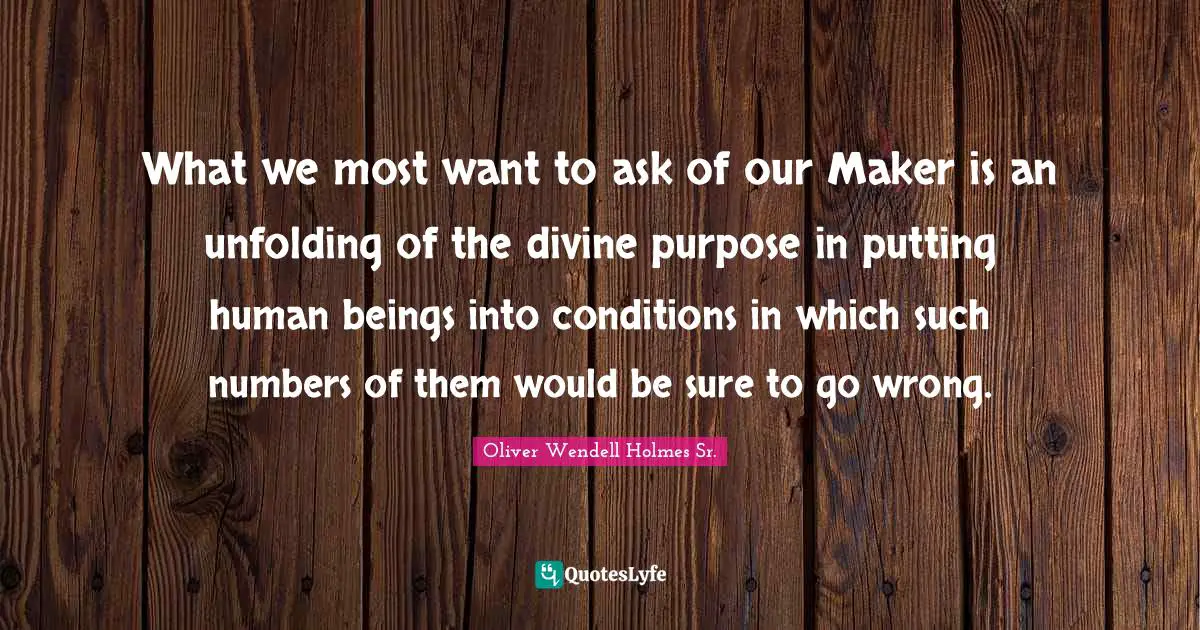Oliver Wendell Holmes Sr. Quotes: "What we most want to ask of our Maker is an unfolding of the divine purpose in putting human beings into conditions in which such numbers of them would be sure to go wrong."