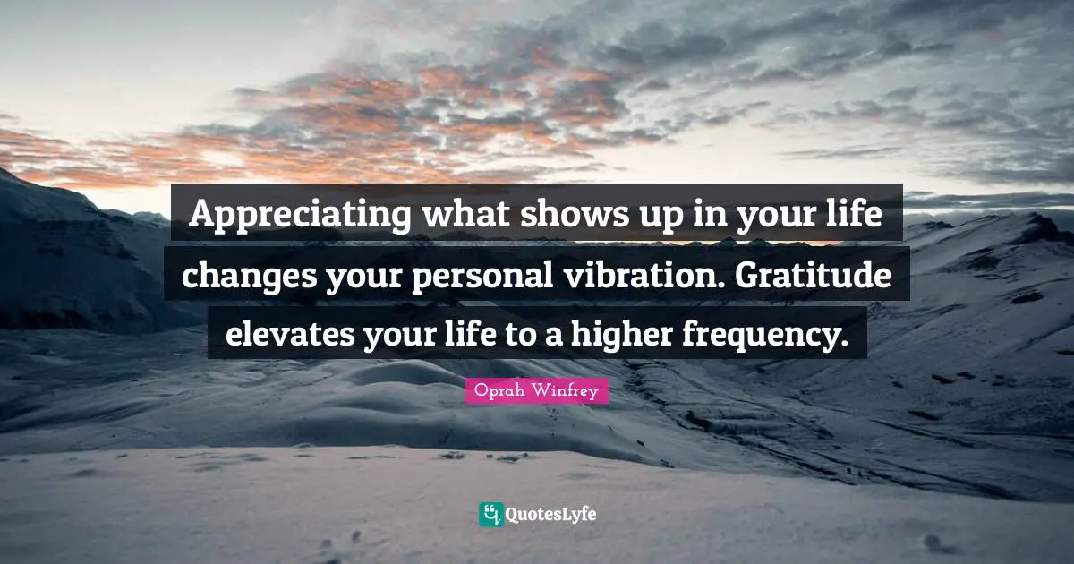 Appreciating what shows up in your life changes your personal vibration. Gratitude elevates your life to a higher frequency.