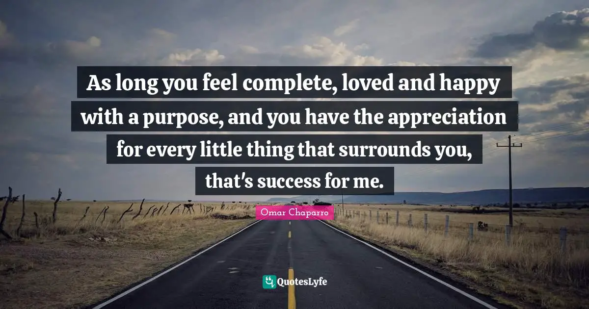 As long you feel complete, loved and happy with a purpose, and you have the appreciation for every little thing that surrounds you, that's success for me.
