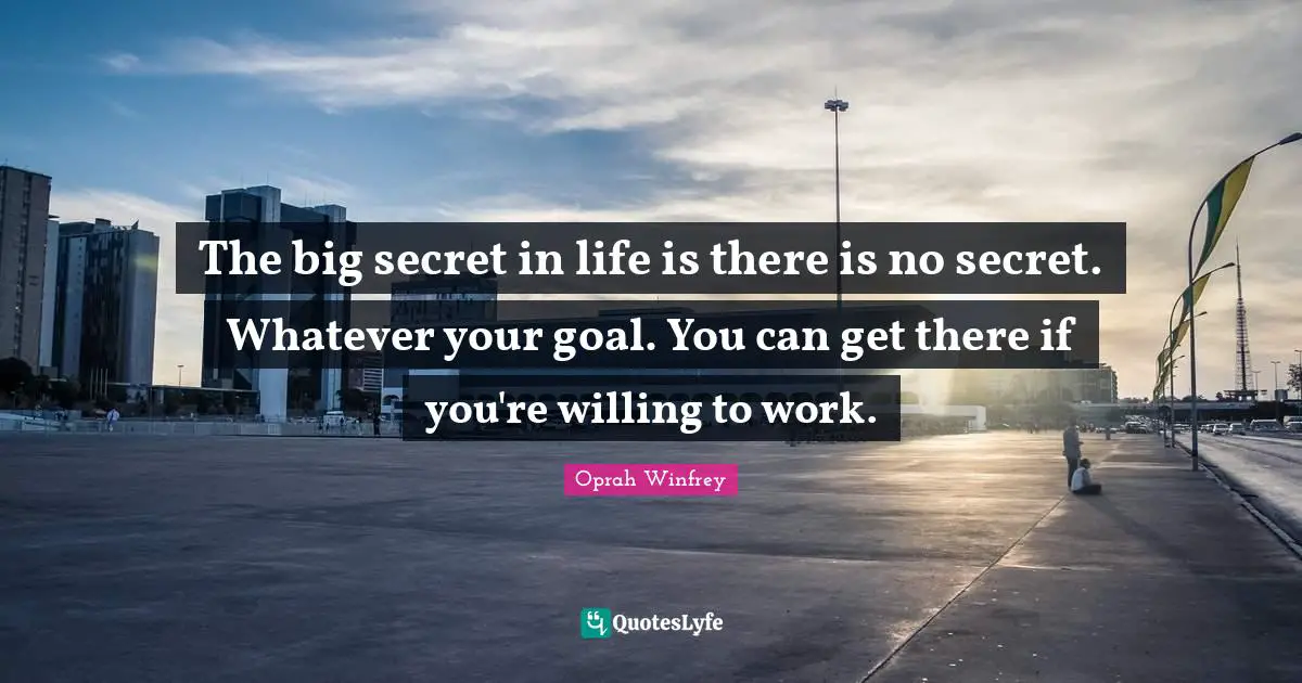 The big secret in life is there is no secret. Whatever your goal. You can get there if you're willing to work.