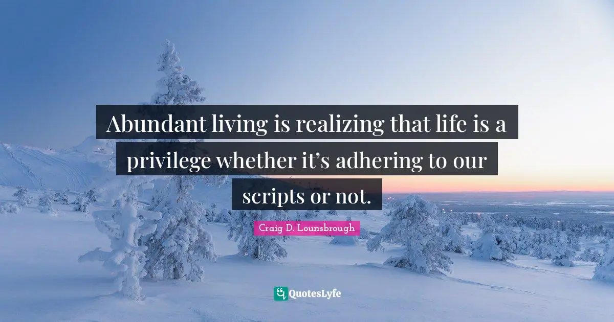 Craig D. Lounsbrough Quotes: Abundant living is realizing that life is a privilege whether it’s adhering to our scripts or not.