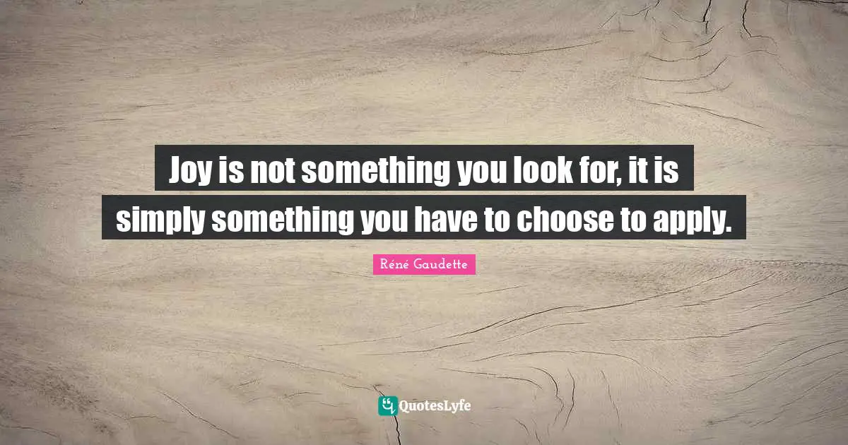 Réné Gaudette Quotes: "Joy is not something you look for, it is simply something you have to choose to apply."
