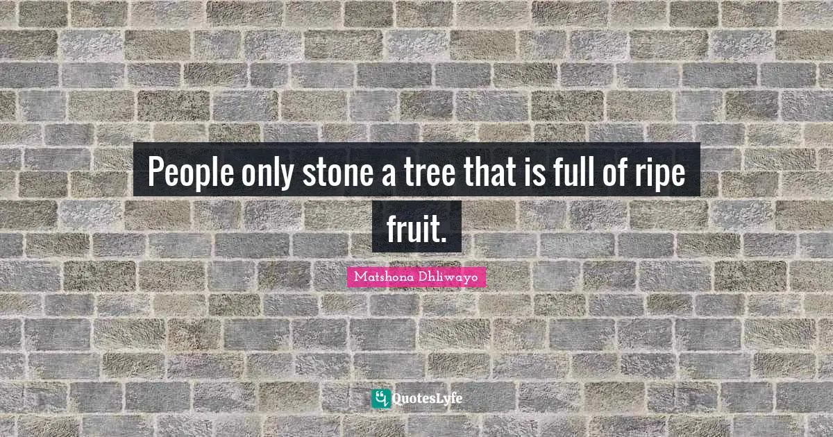 Matshona Dhliwayo Quotes: "People only stone a tree that is full of ripe fruit."