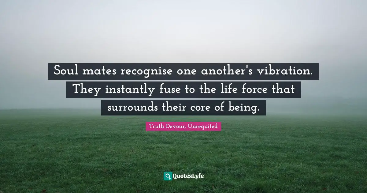 Soul mates recognise one another's vibration. They instantly fuse to the life force that surrounds their core of being.