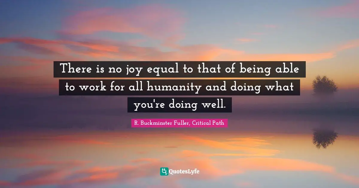 There is no joy equal to that of being able to work for all humanity and doing what you're doing well.
