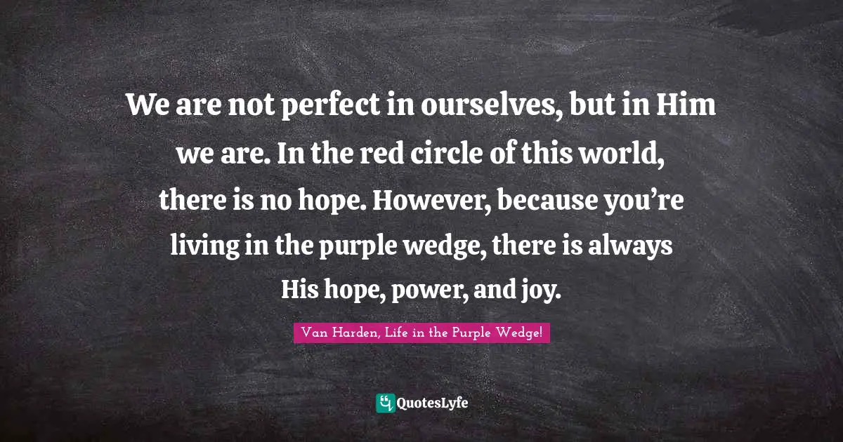 We are not perfect in ourselves, but in Him we are. In the red circle of this world, there is no hope. However, because you’re living in the purple wedge, there is always His hope, power, and joy.