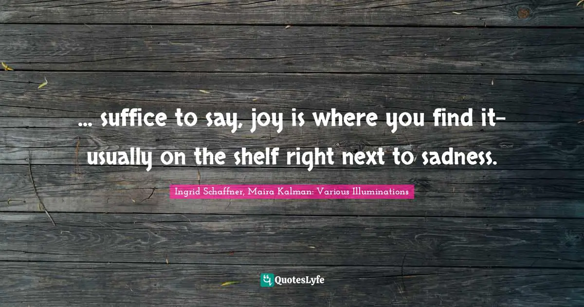 Various Quotes: "... suffice to say, joy is where you find it- usually on the shelf right next to sadness."