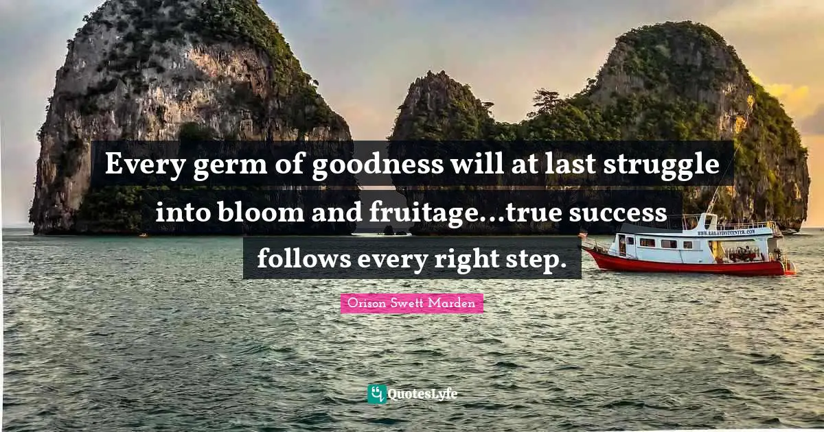 Every germ of goodness will at last struggle into bloom and fruitage...true success follows every right step.