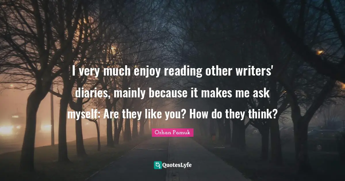I very much enjoy reading other writers' diaries, mainly because it makes me ask myself: Are they like you? How do they think?